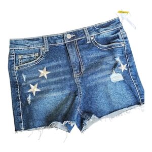 Denim Sz‎ 16 Star-Embellished Girls Denim Shorts Vintage High Rise